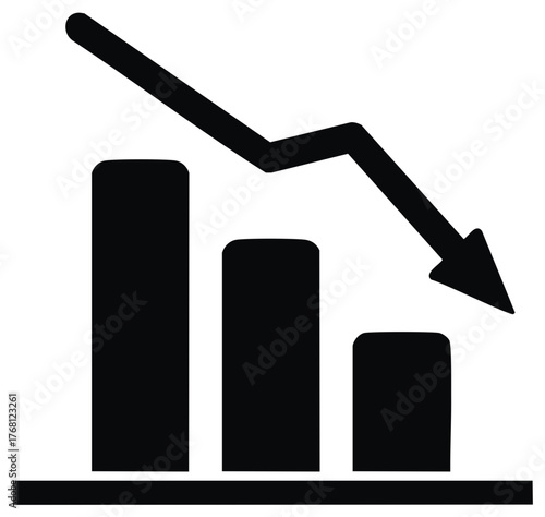 Financial Decline Bar Chart with Downward Arrow Indicating Economic Downturn