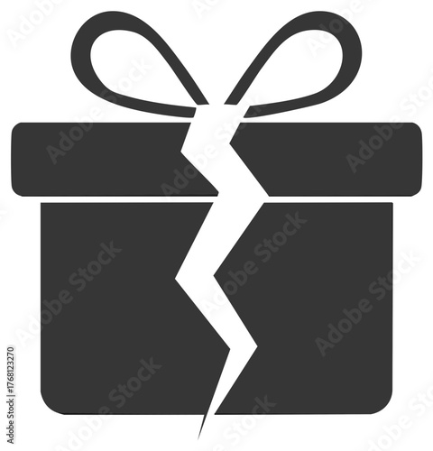 Broken Gift Box Illustration, Cracked Present, Symbolizing Loss or Damage, Vector Icon