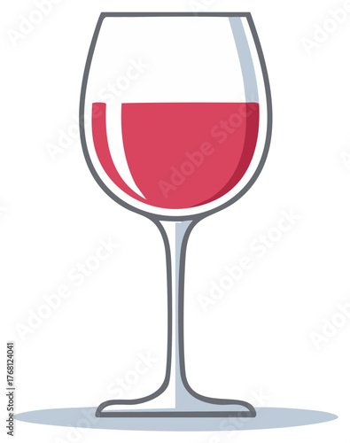 Red Wine Glass Illustration, with Stem and Shadow