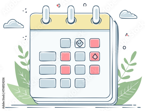 A charming illustrated calendar showing marked important dates events appointments and scheduling concepts
