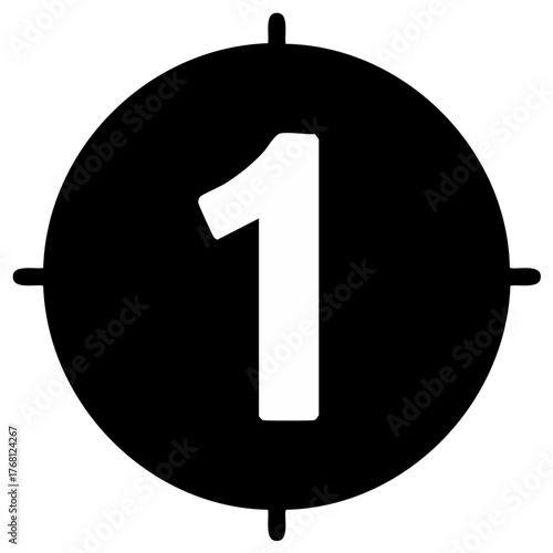 Digit one in a black circle with target crosshairs simple graphic symbol
