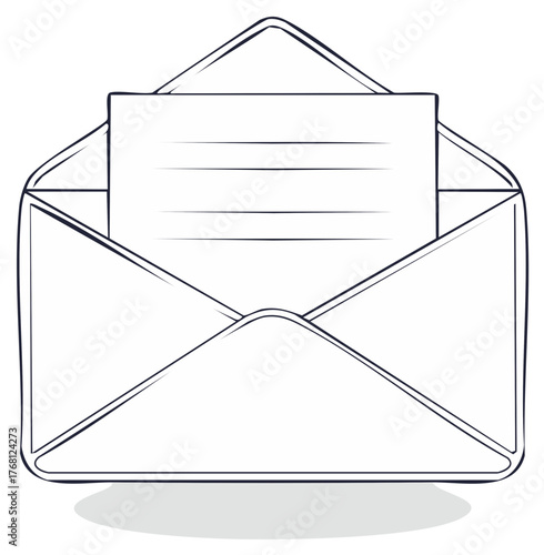 Open Envelope with Paper Inside Hand Drawn Outline Style