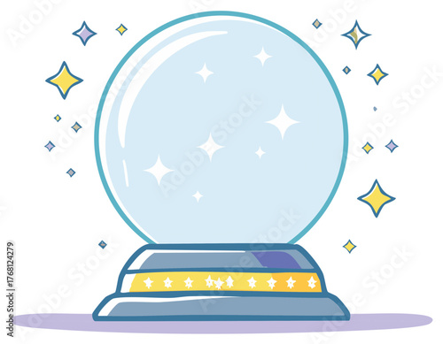 Cartoon Illustration of a Crystal Ball with Sparkling Stars for Fortune Telling