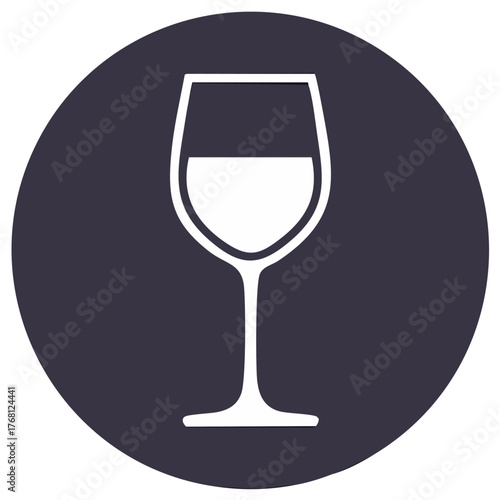 White wine glass icon on dark purple circle background