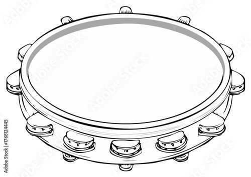 Tambourine musical instrument line art with cymbals