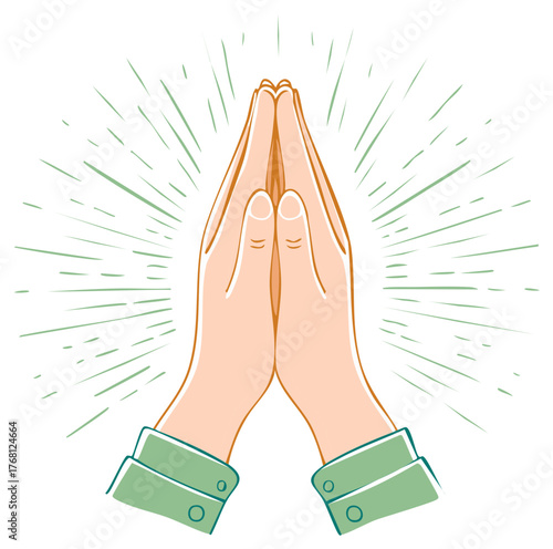Hands in Prayer Illustration with Light Rays of Hope and Spirituality Concept