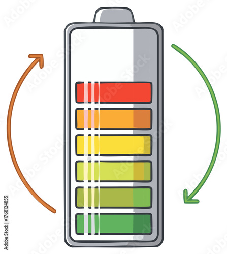 Doodle style battery charging cycle vector illustration for eco friendly technology designs