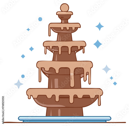 Chocolate fountain illustration with dripping streams of rich melted chocolate, ideal for desserts or celebration