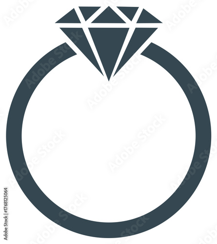 Elegant engagement ring icon with a large diamond gemstone and classic band silhouette.
