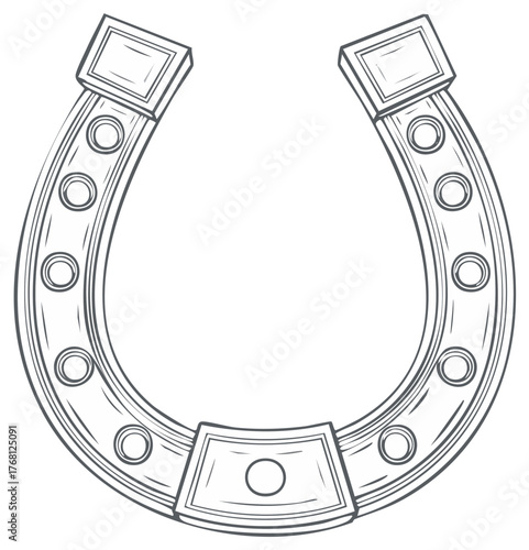 Outline illustration of a lucky horseshoe symbol for good fortune and positive luck concept