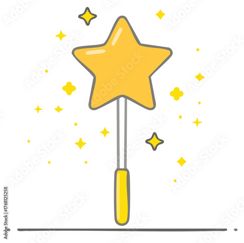 Cartoon Gold Star Wand with Sparkles Icon for Decoration or Fairy Tales