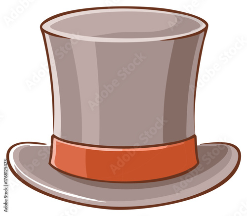 Cartoon Style Top Hat with Orange Ribbon Accessory Illustration for Apparel and Design Projects
