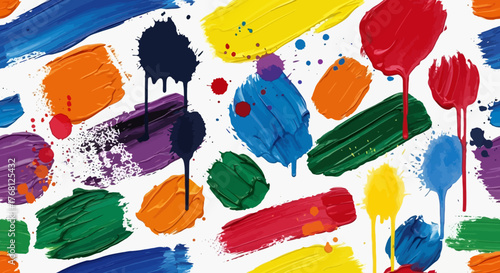 Colorful acrylic paint strokes and splatters creating a vivid artistic background illustration