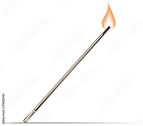 Burning incense stick: Aromatic smoke wafting upwards, peaceful meditation, wellness concept, calmness, serenity, relaxation ritual with soft fire flame.