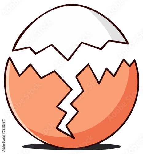 Cracked eggshell halves with jagged edges, broken shell fragment illustration, cartoon vector