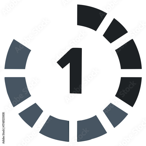Number one in circular segmented progress indicator with dark blue and black segments