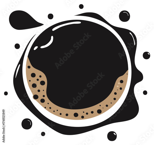 Modern coffee cup illustration with dark liquid splash and frothy foam details