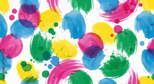 Vibrant multicolored watercolor circles seamless pattern creating a dynamic, modern backdrop