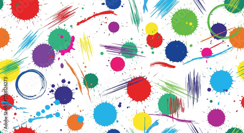 Dynamic vibrant background featuring an array of colorful paint splatters and brushstrokes for