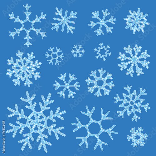 Set of snowflakes, vector illustration, winter background