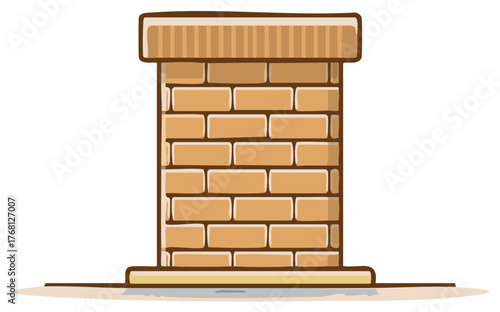 Classic brick chimney structure with a decorative stone cap viewed from the front