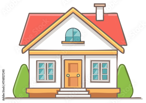 Cute Cartoon Style House with Orange Roof and Chimney Illustration Isolated on White