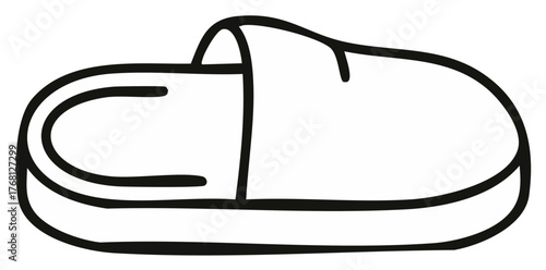 Simple black outline drawing of a slipper representing comfort and relaxation