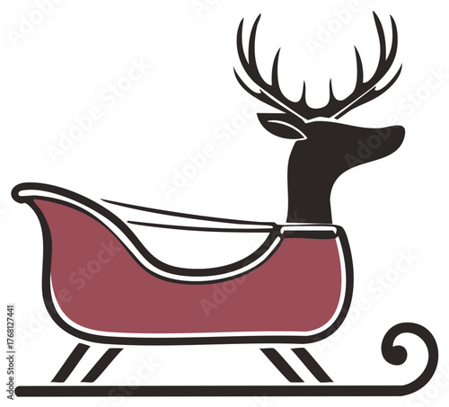 Stylized Reindeer Sleigh Christmas Holiday Vector Illustration