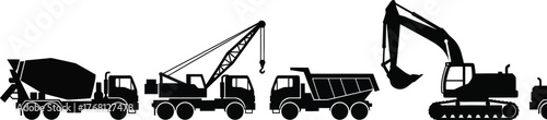 Construction vehicles silhouette vector illustration graphic art editable stock