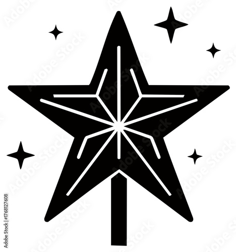 Sparkling Christmas Star Tree Topper Black Icon Festive Holiday Decoration Silhouette