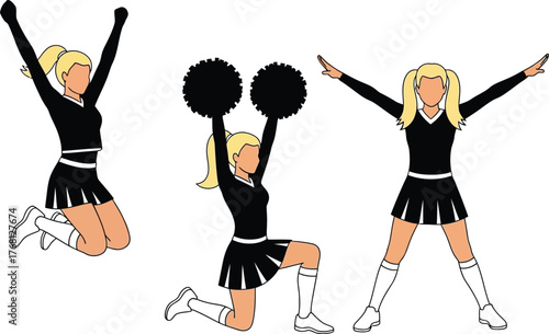 Cheerleading poses vector illustration cheer squad graphic design editable stock