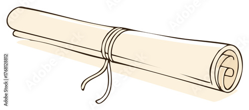 Old parchment scroll tied with string diploma certificate document illustration