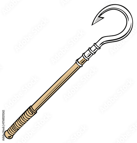 Ancient magical fish hook staff of a mythological demigod vector illustration