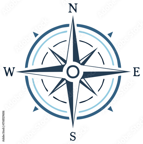 Navigation compass rose with cardinal directions N S E W and directional points