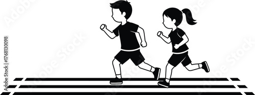 Kids running race track illustration vector graphic design image editable stock
