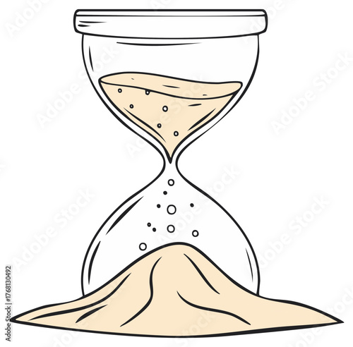 Vector hourglass illustration with sand flowing to bottom showing the passage of time