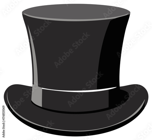 Illustration of a Classic Formal Black Top Hat with Ribbon, Perfect for Magician or Victorian Era Attire