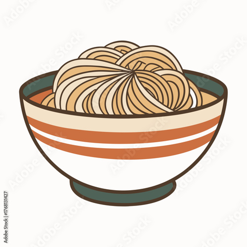 A Bowl of Soba Noodles Presented in Vector Illustration