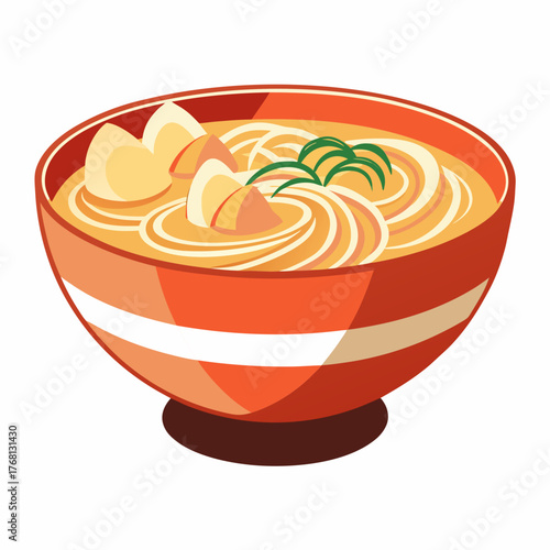 A Bowl of Tempura Udon Soup in a Minimalist Style