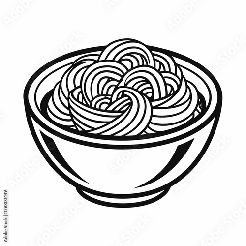 A Bowl of Udon Noodles in Clean Black and White Design