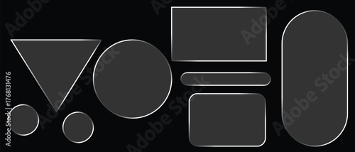 Light frame liquid glass, glass panel set for mobile and web app, tech board frame in futuristic style. HUD element interface, vector illustration. Light ight frame liquid glass