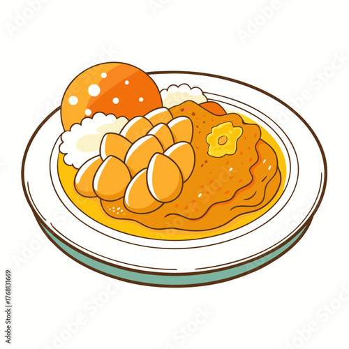 A plate of katsu curry illustration presentation