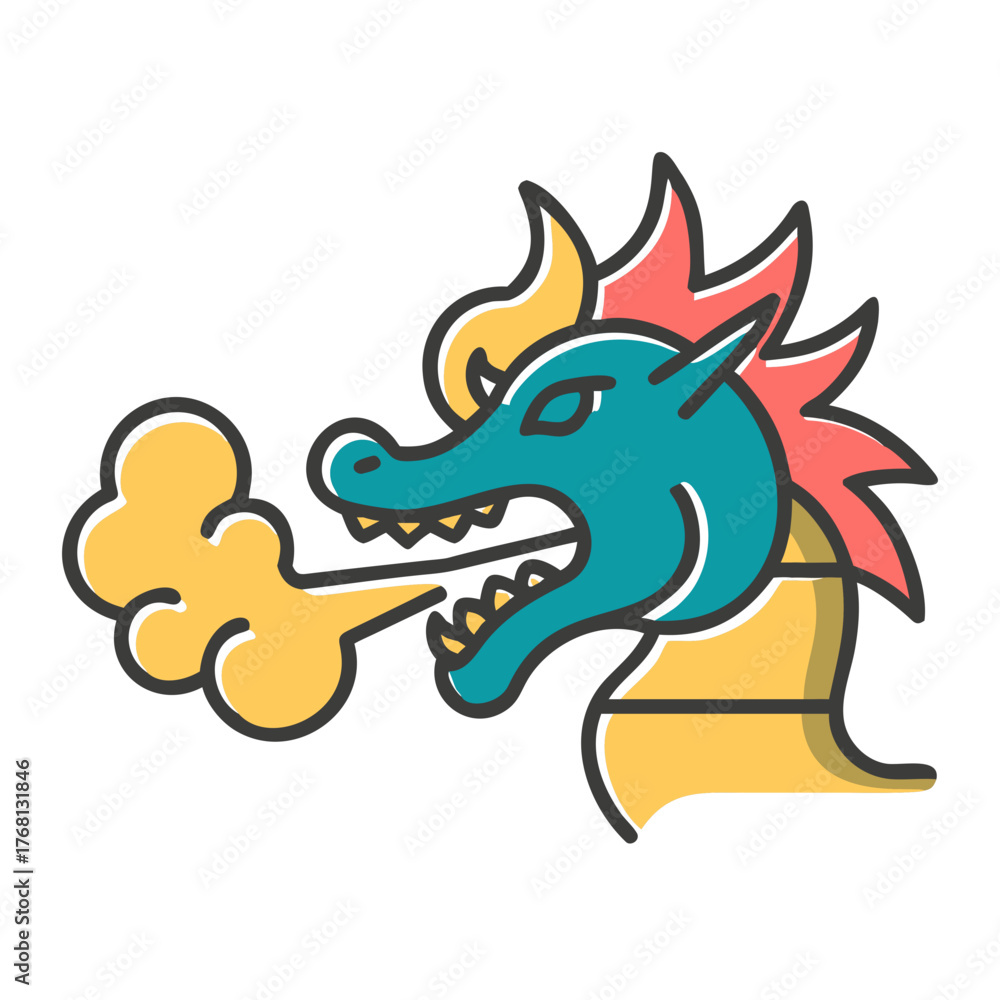 Naklejka premium Cartoon Dragon Exhaling Smoke with Modern Minimalist Style
