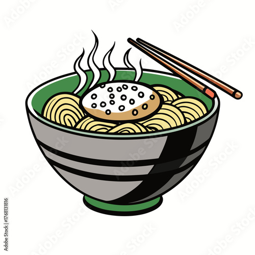 Bowl of Ramen with Nori and Chopsticks on White Background