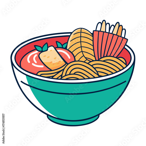 Bowl of Soba Noodles with Tempura Illustration