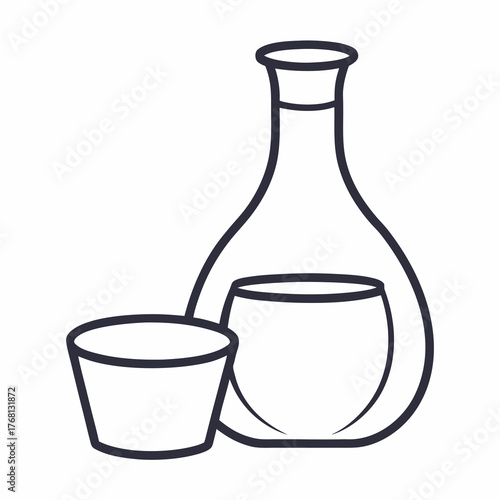 Clean vector art depiction of a sake bottle and a cup