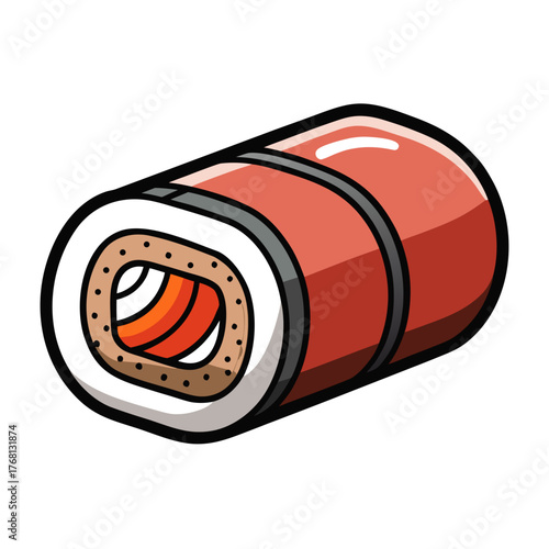 Cartoon sushi roll with tuna filling illustration on white