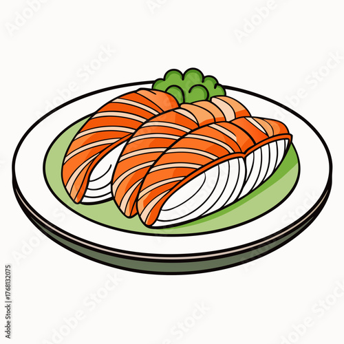 Plate of Delicious Salmon Sushi Illustration