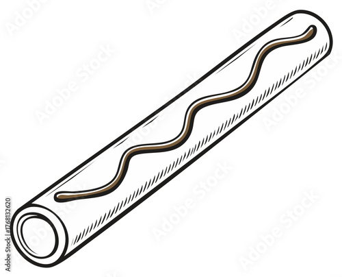 Cartoon drawing of a pastry roll with chocolate drizzle