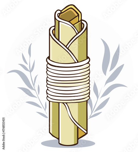 Traditional wrapped food tied with string a stylized culinary illustration